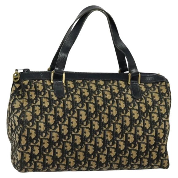Christian Dior Trotter Canvas Hand Bag Navy Gold Auth MX416 - Picture 1 of 16